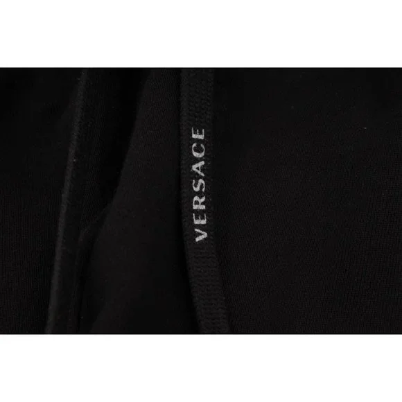 Versace Mens Joggers Size XL 44 Black Pink Logo Cotton Drawstring Sweat Pants